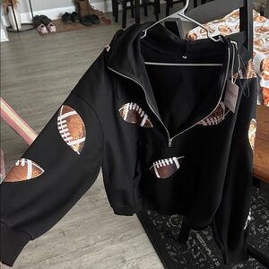 Black Football Sequin Hoodie